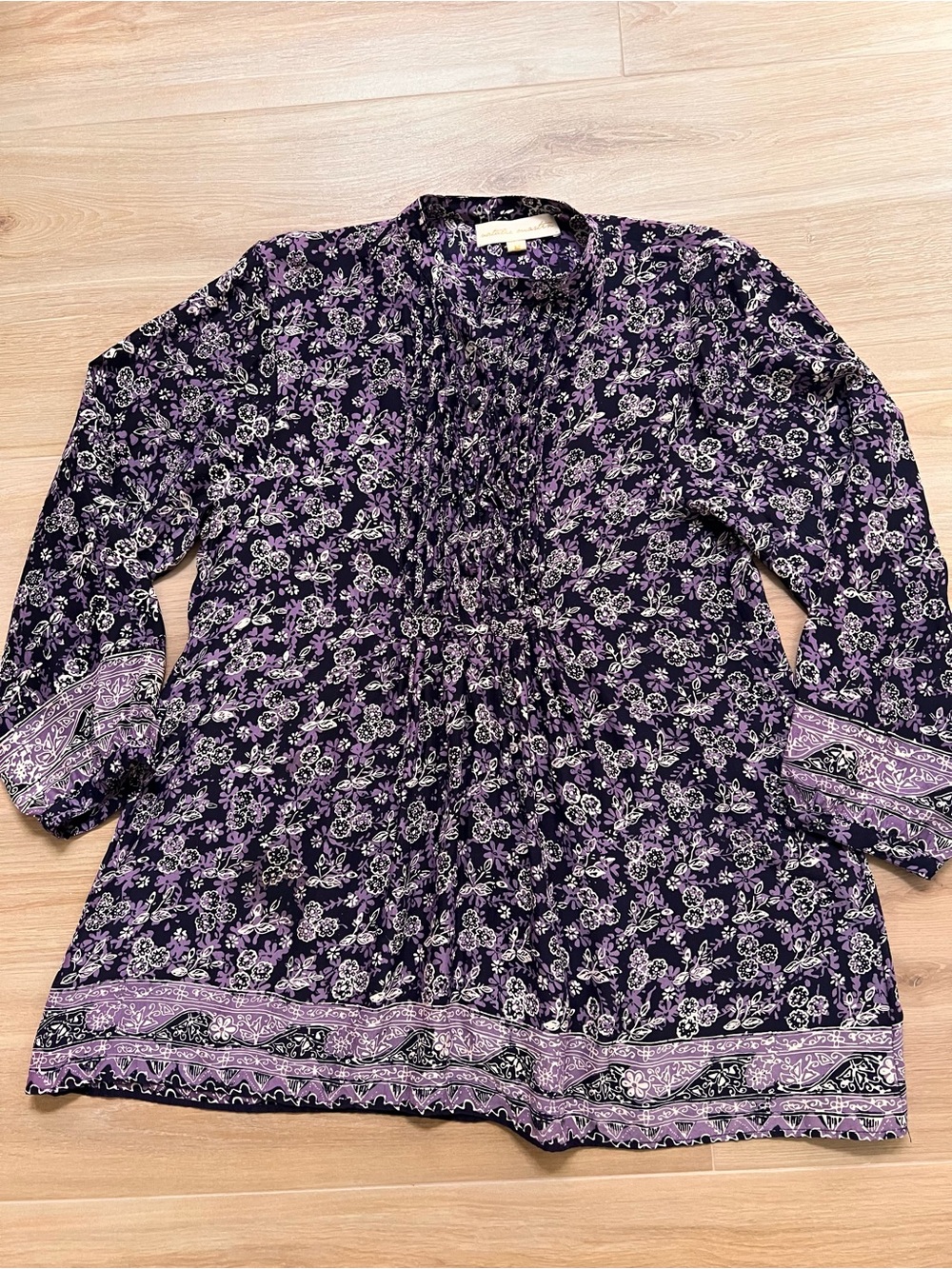 Natalie Martin Silk Floral Tunic Dress Top Purple Boho Pintuck Medium M